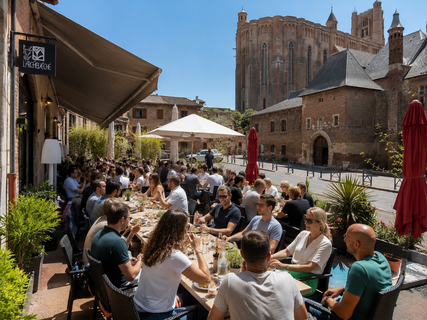 Terrasse du restaurant avec vue sur la Cathédrale Sainte-Cécile d'Albi